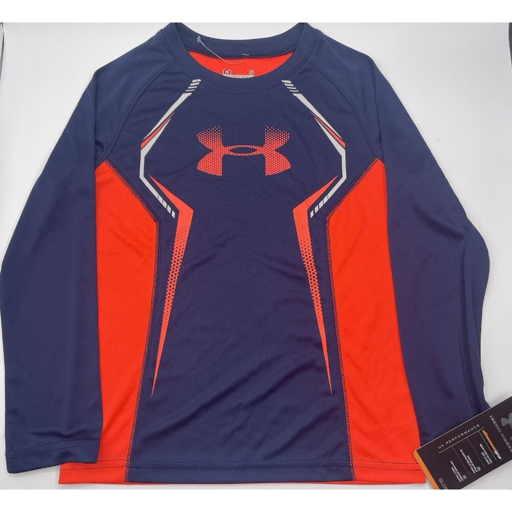 Under Armour Shirt Boys Size 5 Blue Orange Long Sleeve